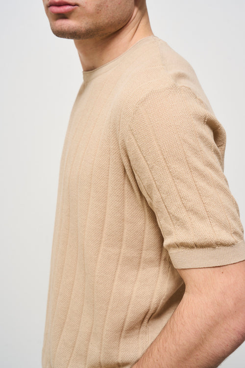 T-shirt uomo in maglia girocollo beige - 2