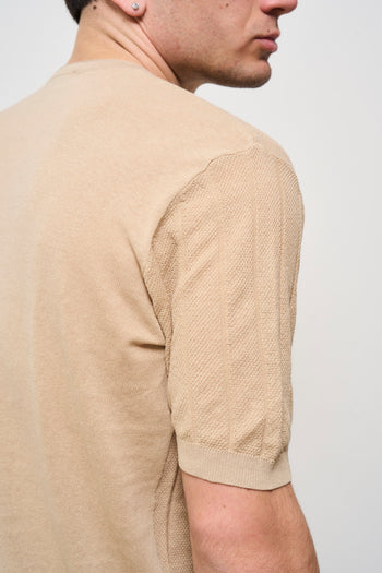 T-shirt uomo in maglia girocollo beige - 3