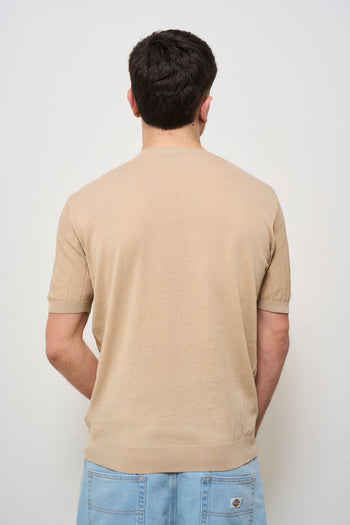 T-shirt uomo in maglia girocollo beige - 4