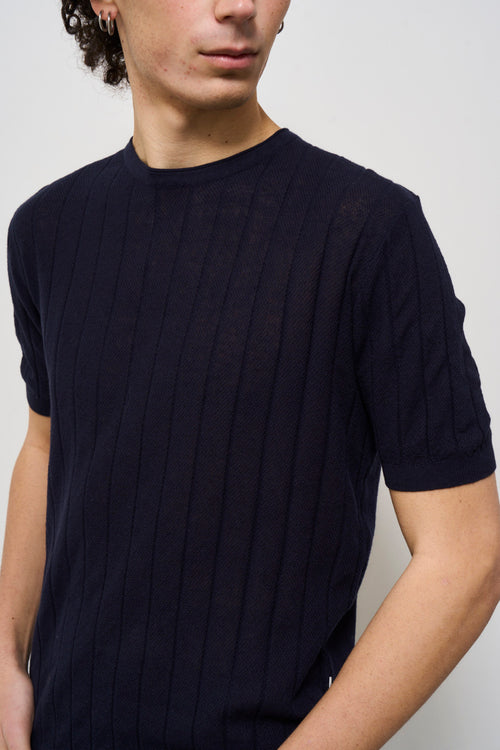 T-shirt uomo in maglia girocollo blu - 2