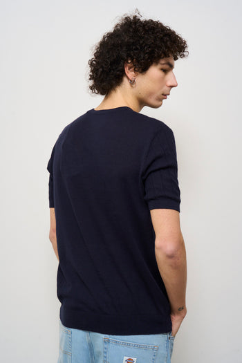 T-shirt uomo in maglia girocollo blu - 4