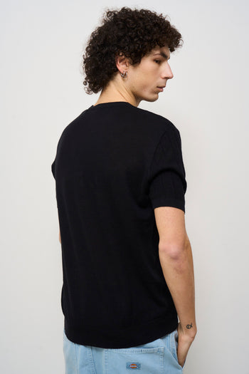 T-shirt uomo in maglia girocollo nera - 3