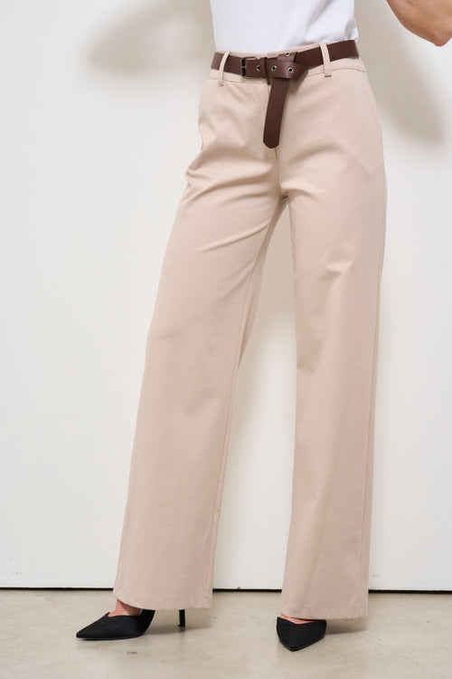 Pantalone donna beige con cintura - 2