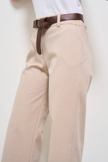 Pantalone donna beige con cintura - 3