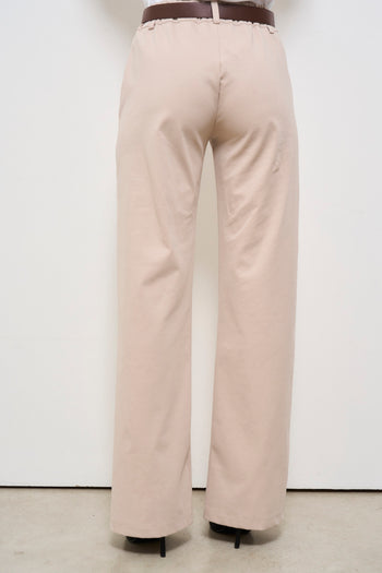 Pantalone donna beige con cintura - 4