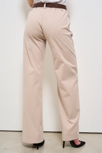 Pantalone donna beige con cintura - 5