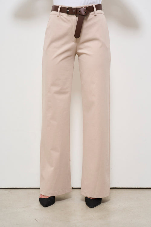 Pantalone donna beige con cintura - 1