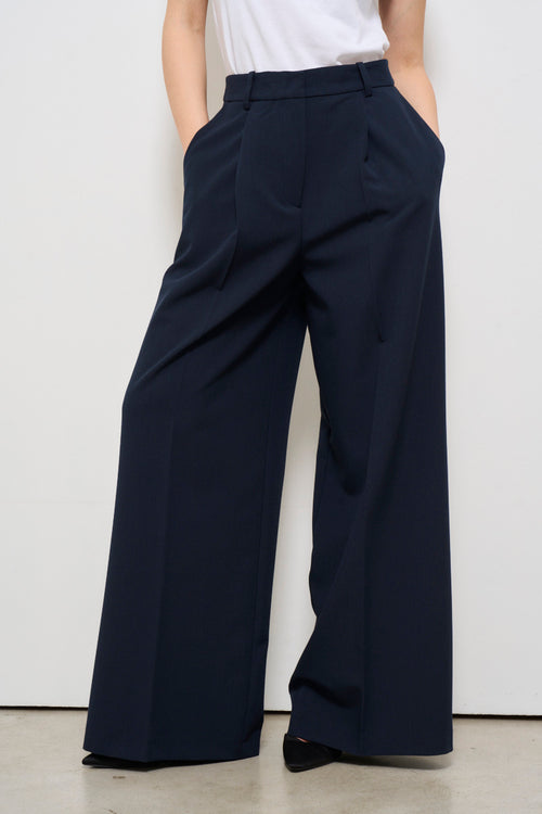 Pantalone donna blu palazzo con pinces - 2