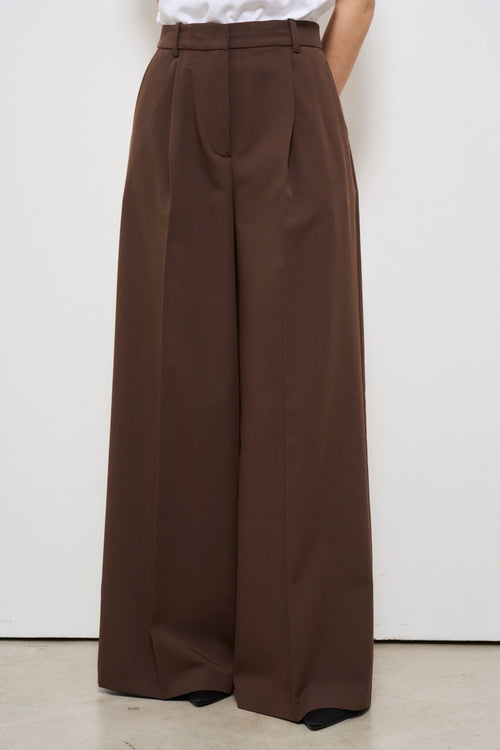 Pantalone donna cioccolato palazzo con pinces - 1