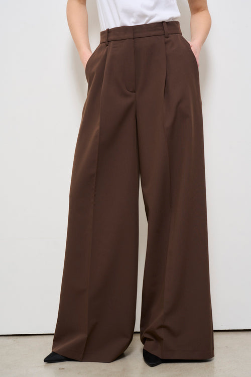 Pantalone donna cioccolato palazzo con pinces - 2