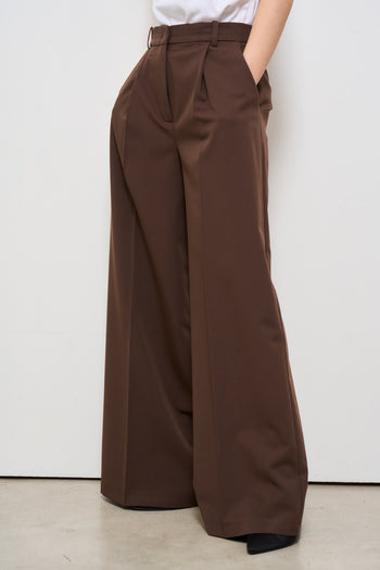 Pantalone donna cioccolato palazzo con pinces - 3