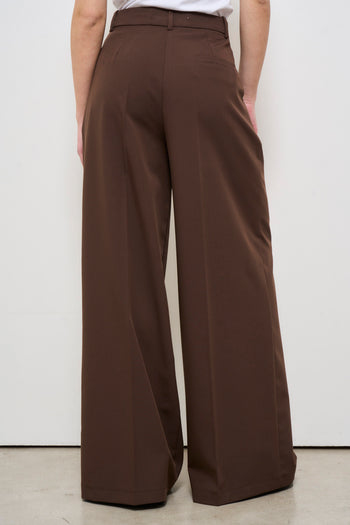 Pantalone donna cioccolato palazzo con pinces - 4