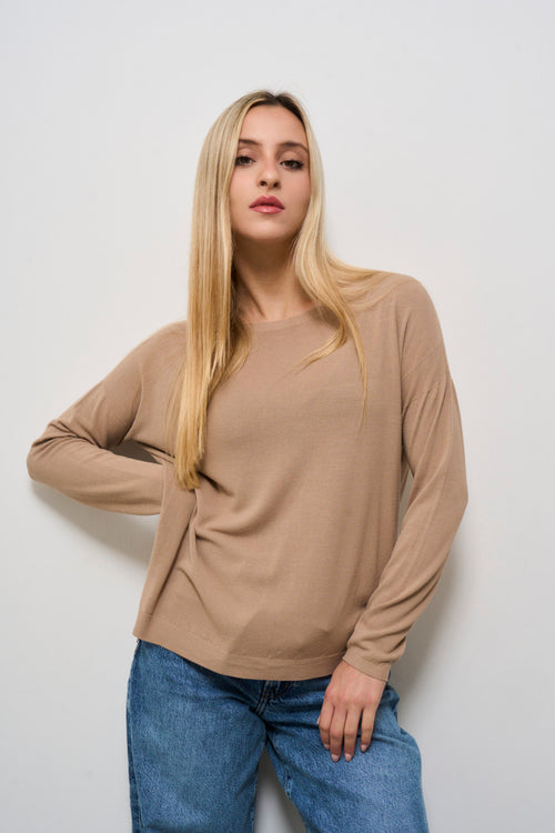 Maglia donna girocollo beige - 1