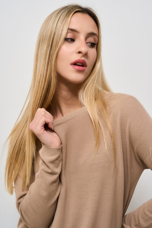 Maglia donna girocollo beige - 2