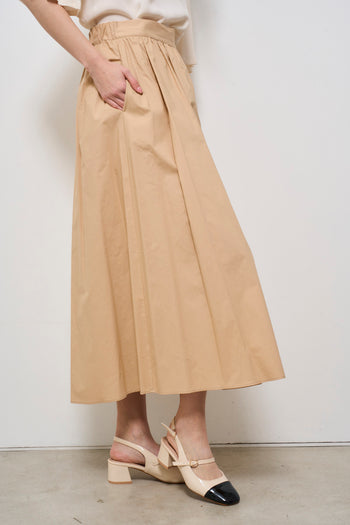 Gonna midi donna in popeline beige - 6