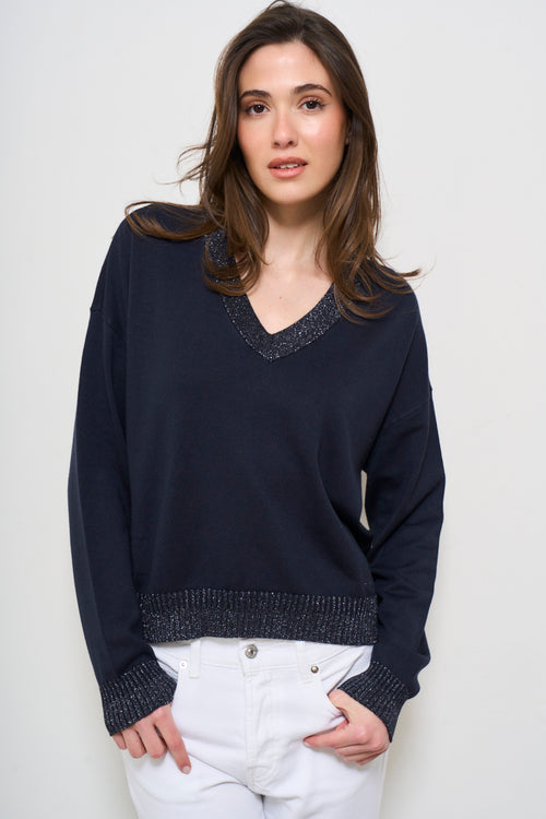 Maglia donna scollo a V blu - 1