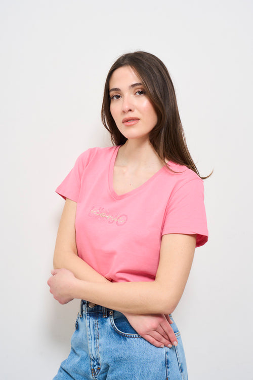 T-shirt donna rosa con logo - 2