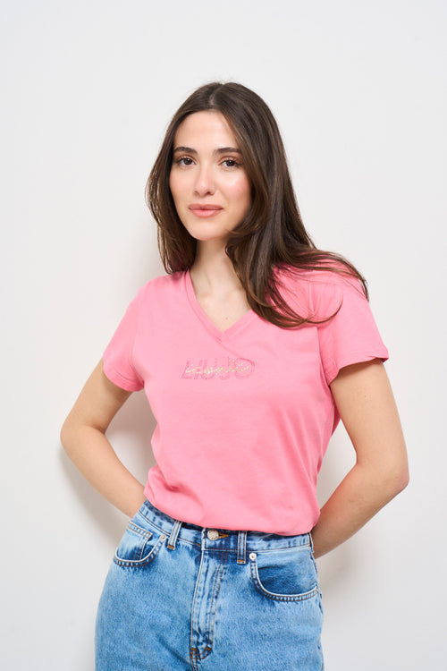 T-shirt donna rosa con logo - 1