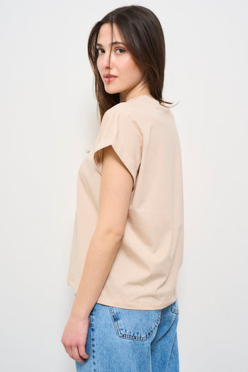 T-shirt donna beige con logo frontale - 4