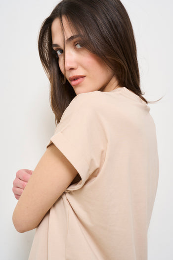 T-shirt donna beige con logo frontale - 5