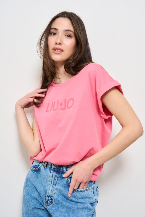 T-shirt donna rosa con logo frontale - 2