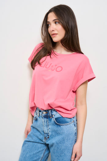 T-shirt donna rosa con logo frontale - 3