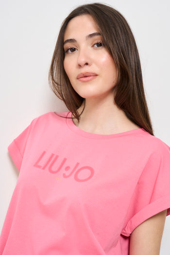 T-shirt donna rosa con logo frontale - 4