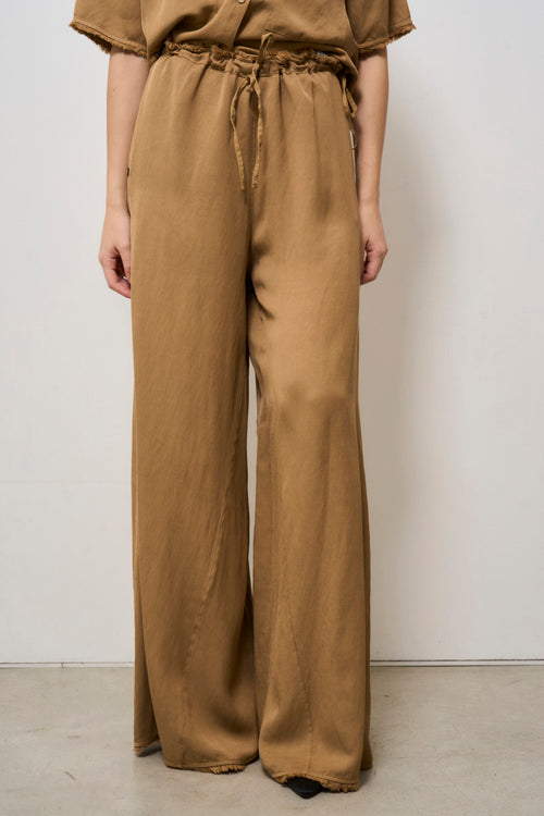 Pantalone donna wide leg cammello