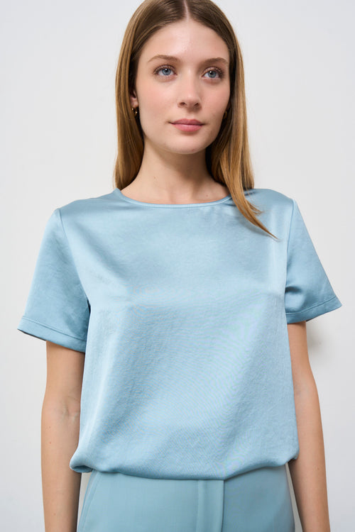 T-shirt donna celeste in raso