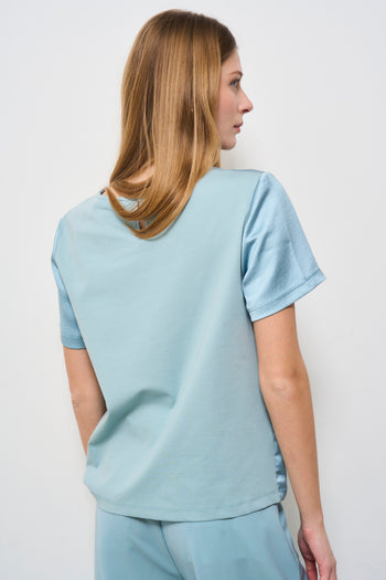 T-shirt donna celeste in raso - 4