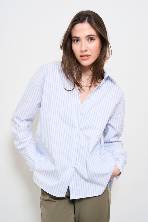 Camicia donna celeste a righe - 2