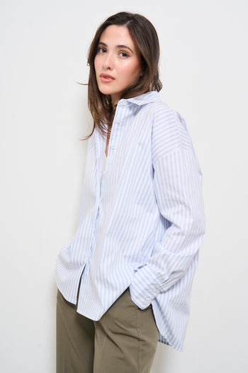 Camicia donna celeste a righe - 4