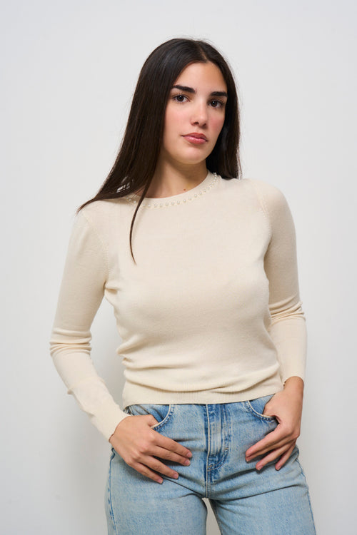 Maglia donna girocollo panna - 1