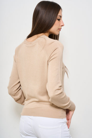 Maglia donna beige cut-out con perle - 3