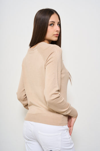 Maglia donna beige cut-out con perle - 4