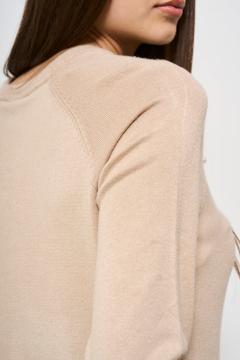 Maglia donna beige cut-out con perle - 5