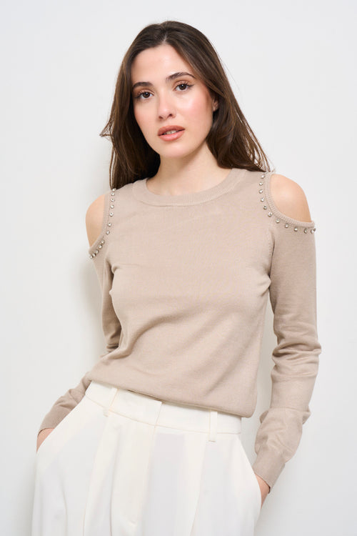 Maglia donna cut out beige