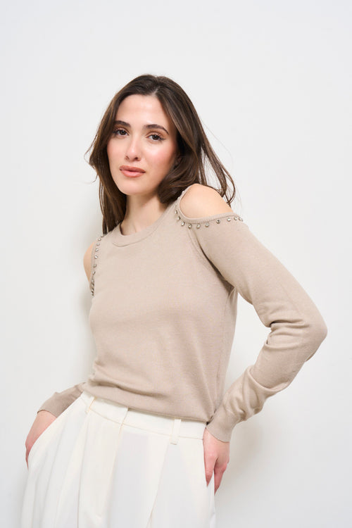 Maglia donna cut out beige - 2