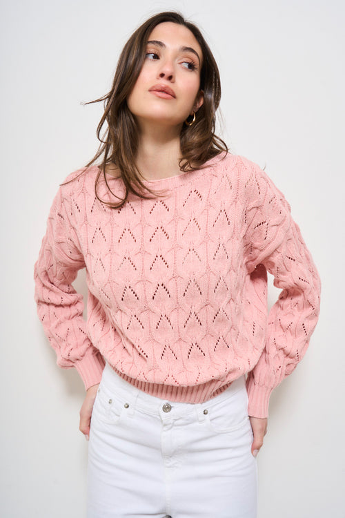 Maglia donna rosa traforata - 2