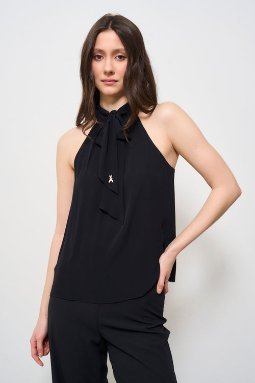 Blusa donna nera con fiocco