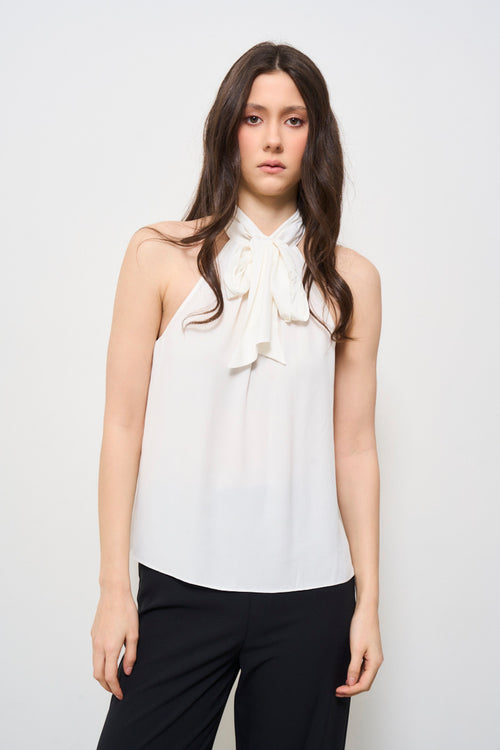 Blusa donna bianco con fiocco