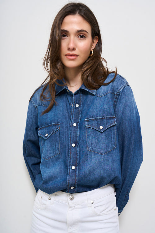 Camicia donna in denim scuro - 2