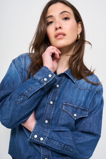 Camicia donna in denim scuro - 5