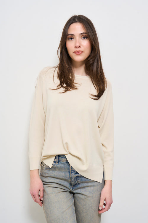 Maglia donna beige girocollo