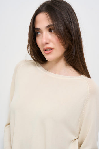 Maglia donna beige girocollo - 4