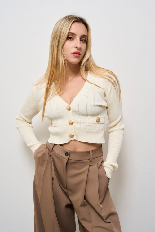 Cardigan donna cropped bianco