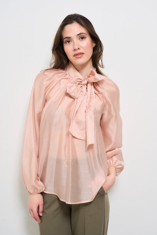 Camicia donna rosa con fiocco