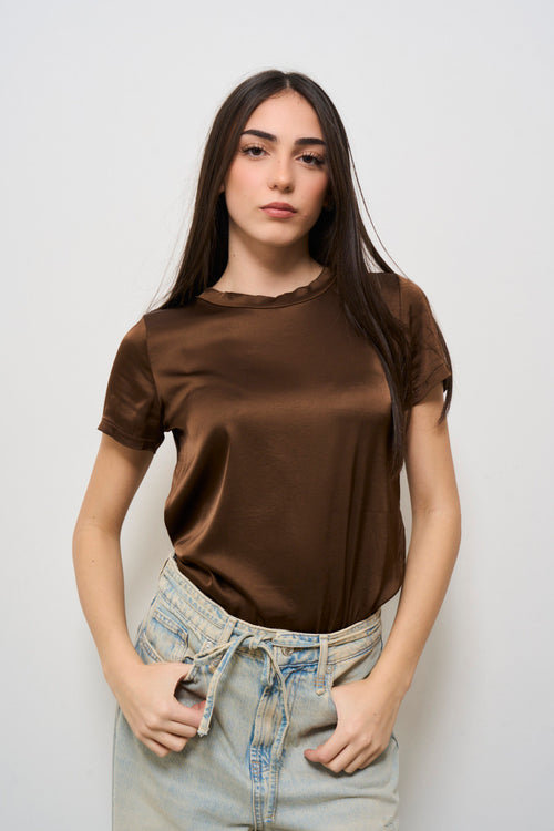 T-shirt donna satinata marrone - 1