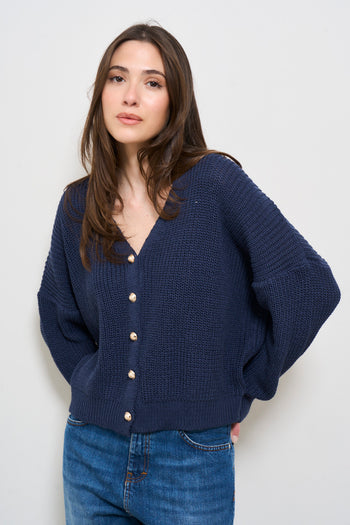 Cardigan donna blu con bottoni in metallo - 3