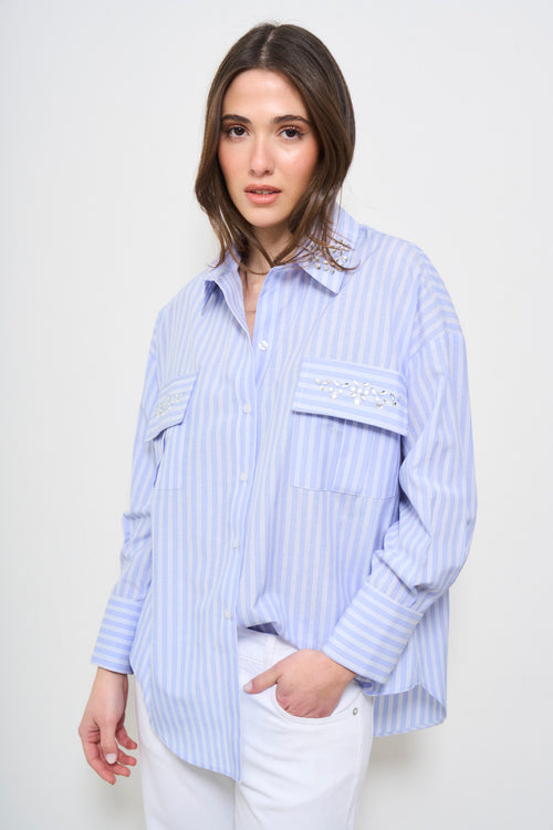 Camicia donna a righe celeste - 2